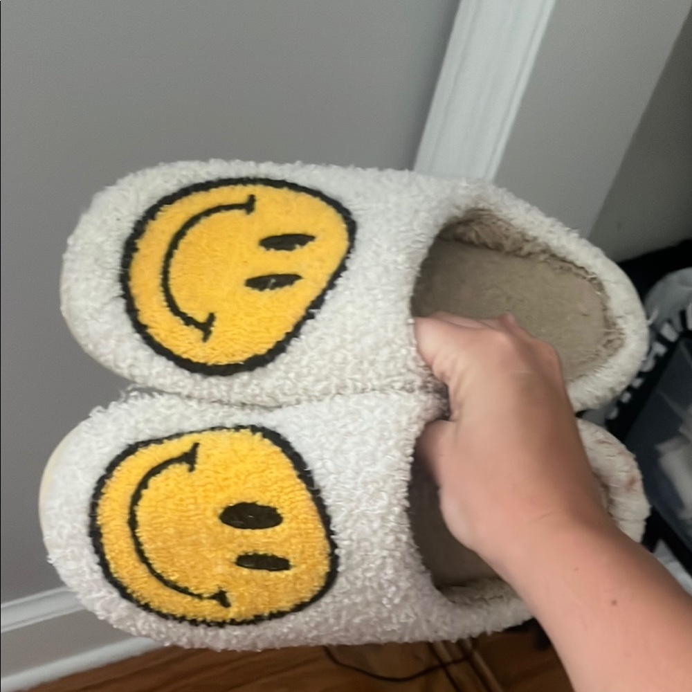 Cozy White Slippers with Smiley Face